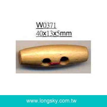 (#W0371) 40mm long barrel style 2-hole natural wood toggle button