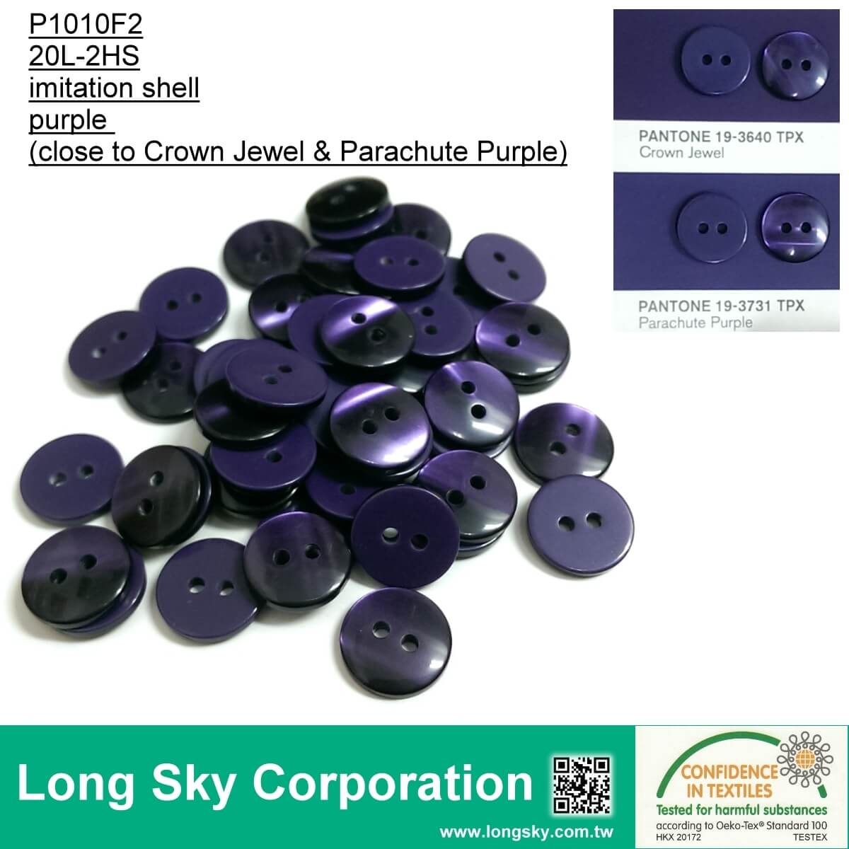 (#P1010F2) 20L grey, purple imitation shell finish lady blouse button