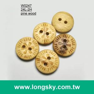(#W0247) Customized pattern carved natural wood button for blouse