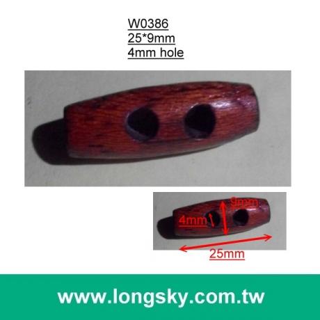 (#W0386) 1" long red-brown two hole natural wood toggle