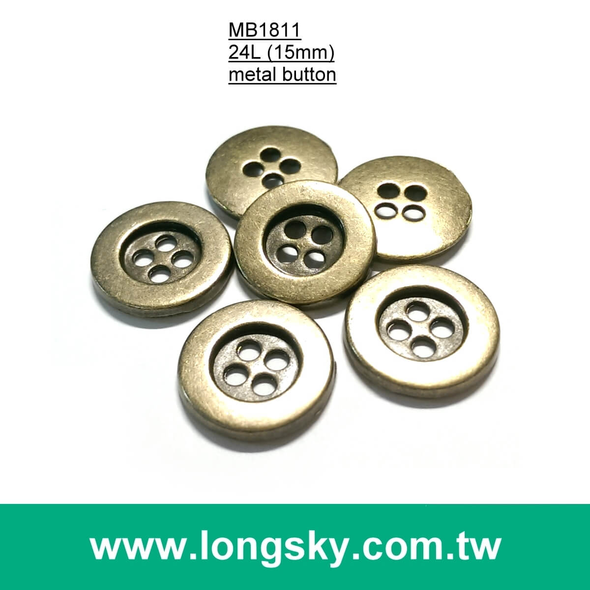 (MB1811/24L) 15mm 4 hole antique brass metal trousers button, suit button, clothing button