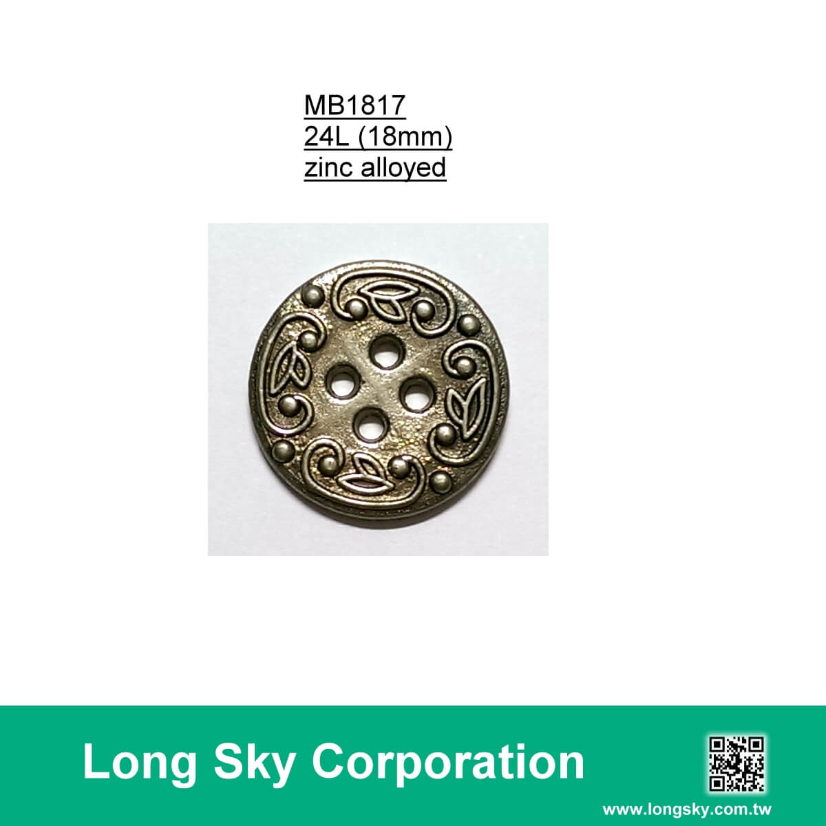 (MB1817/28L) 4-holes antique silver metal button, shirt button, clothing button