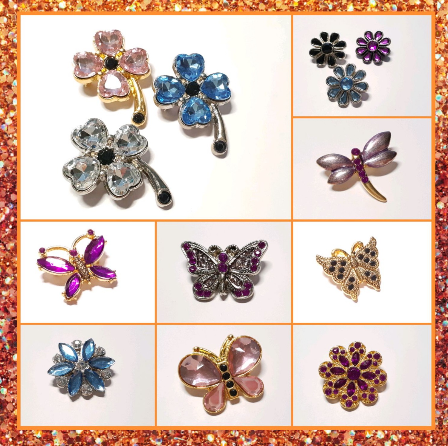 (BR0244~6) Colorful stone decorated metal butterfly brooch