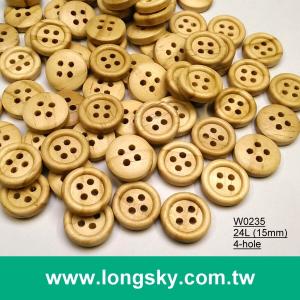 (#W0235) 4 hole round edge natural wooden craft button