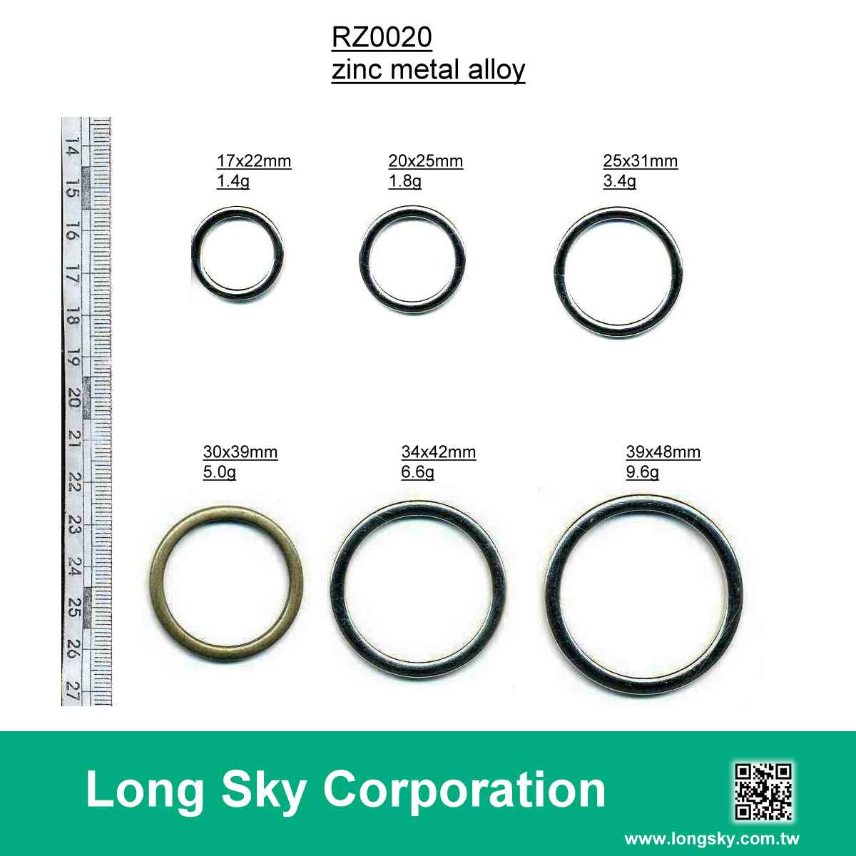 (#RZ0020/20mm) nickel color zinc metal ring buckle slider for belt