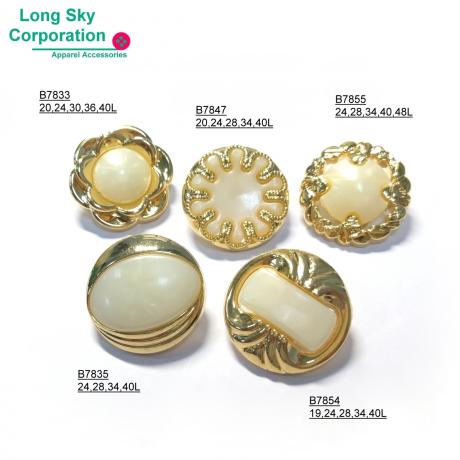 (#B78X-1-2) 2-piece combined pearl white gold base button for lady suit